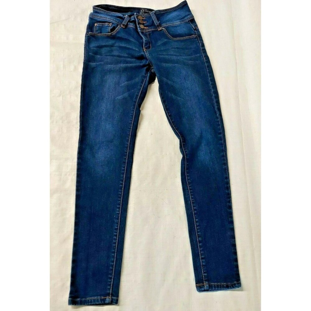 Ci Sono Denim Collection Juniors Jeans Sz 7 High Waist Skinny Leg Exposed Button - Picture 7 of 7